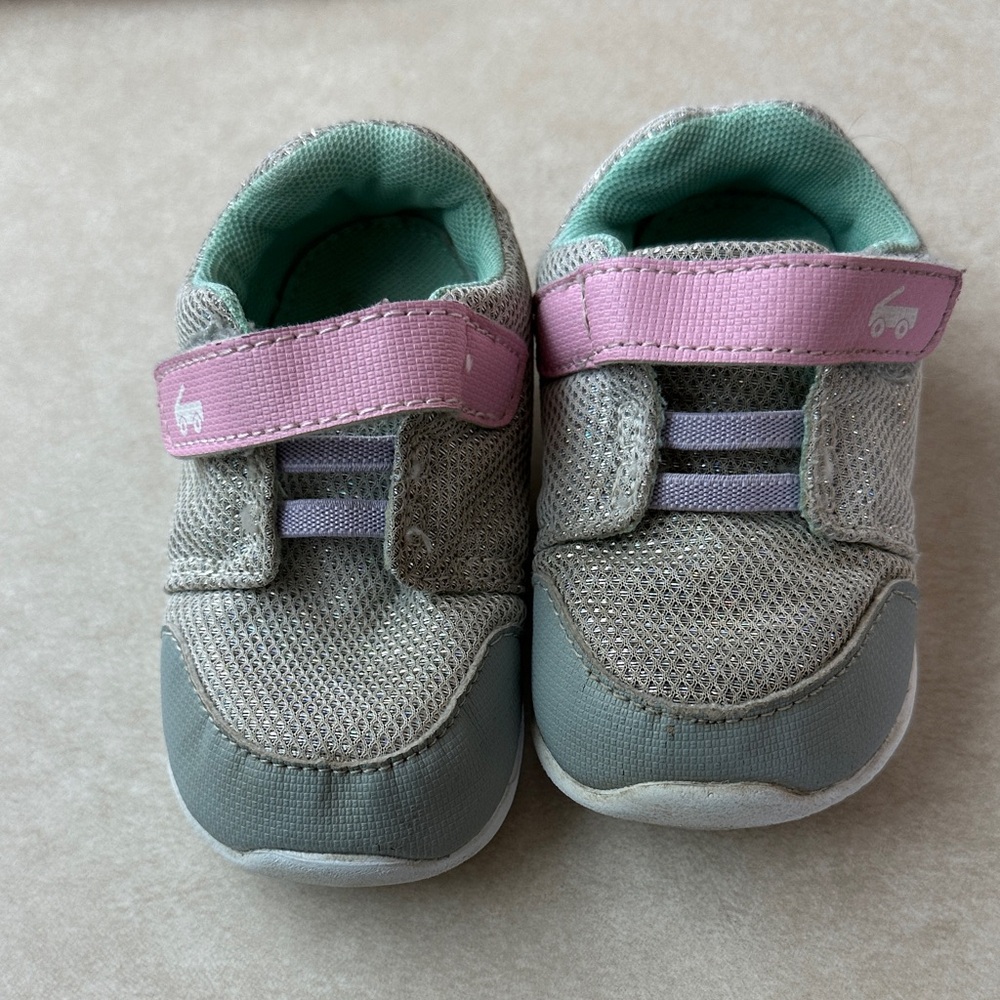 See Kai Run Grey Sneakers with Pink Strap and Mint Lining.Toddler shoes-2 pair.